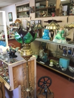 Antique Piano Lamp, leaded glass